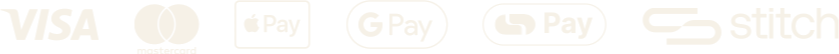 Visa, Mastercard, Apple Pay, Google Pay, Samsung Pay and Stitch